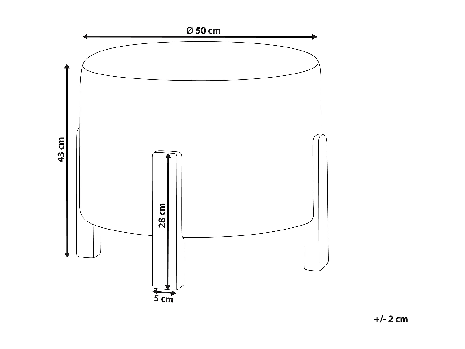 Pouf Chenille Stoffbezug creme weiß gepolstert rund auf Holzbeinen Terry