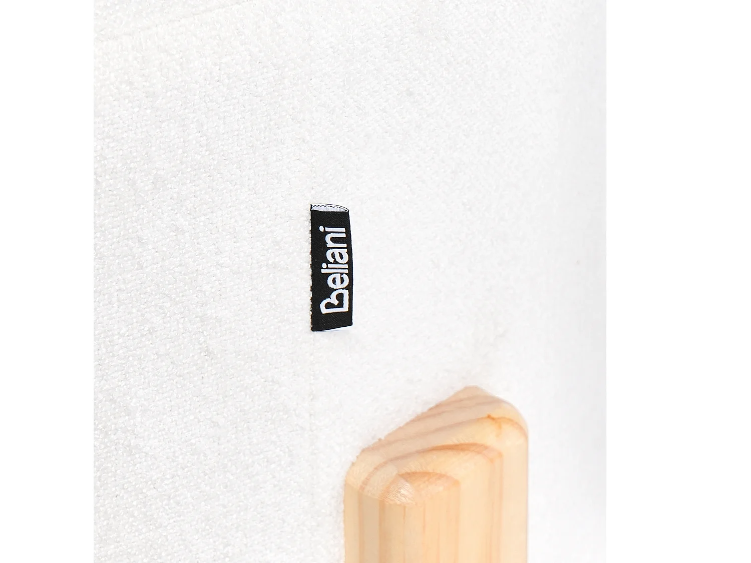 Pouf Chenille Stoffbezug creme weiß gepolstert rund auf Holzbeinen Terry