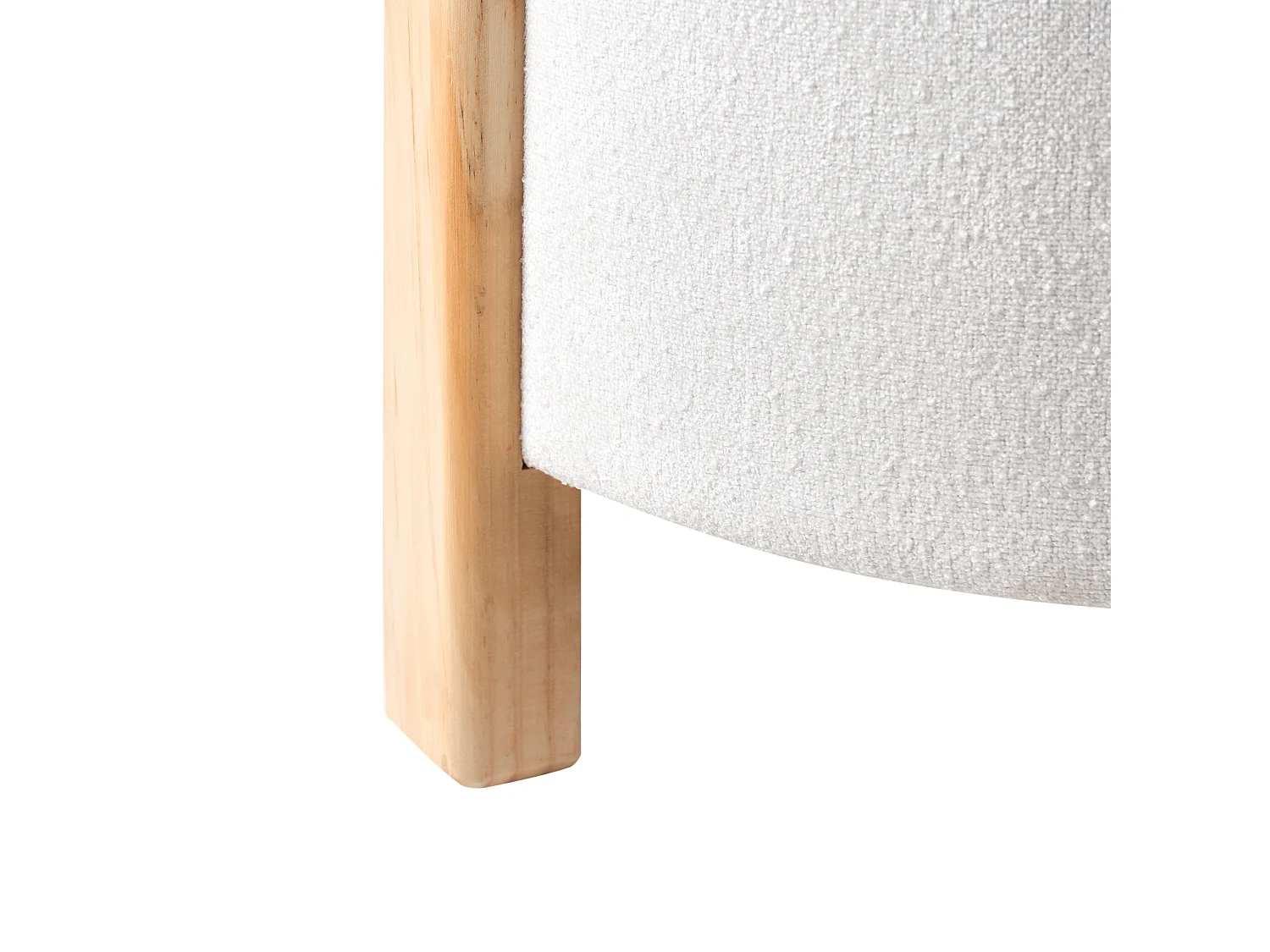 Pouf Chenille Stoffbezug creme weiß gepolstert rund auf Holzbeinen Terry