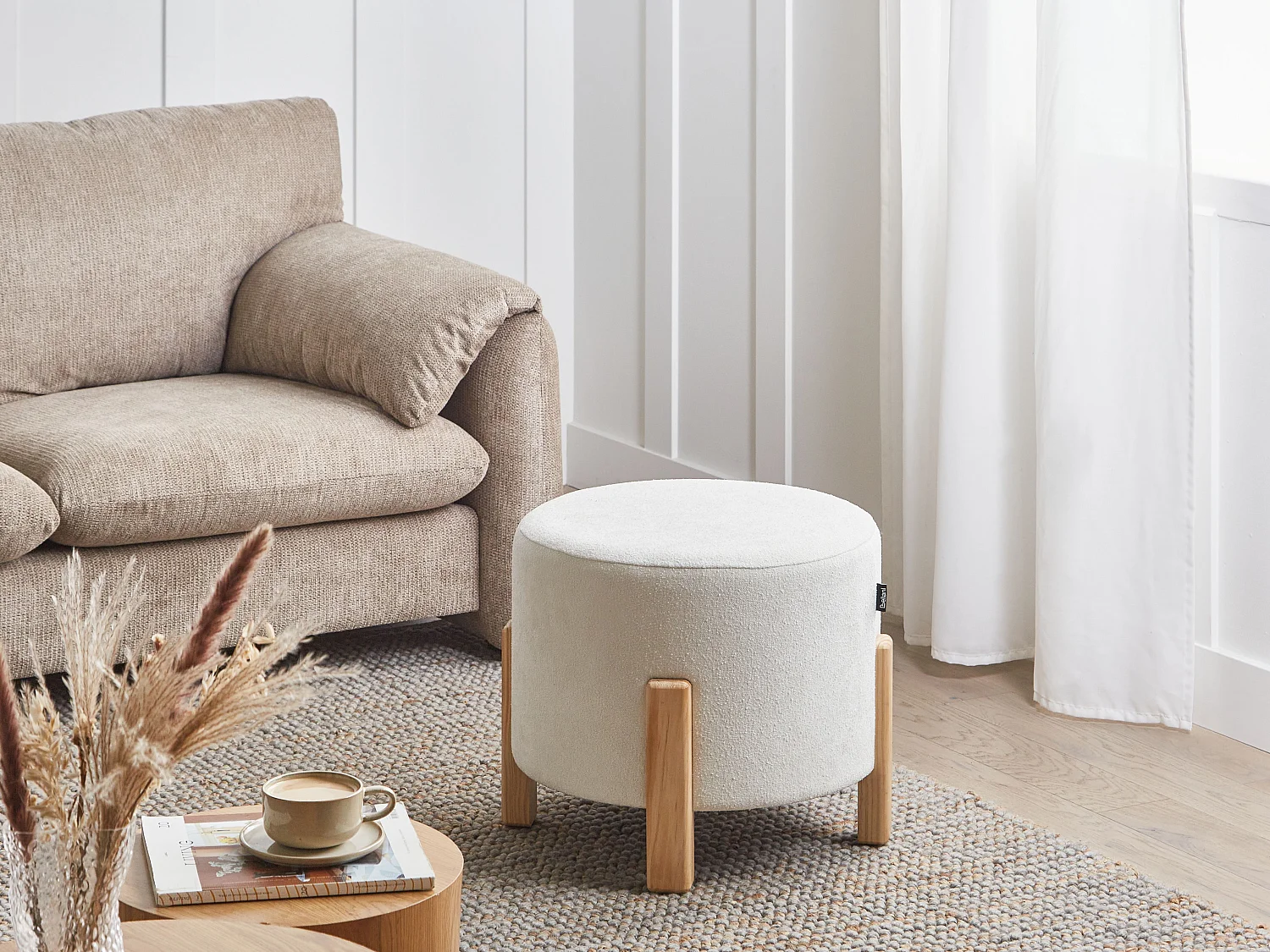 Pouf TERRY Tissu chenille Blanc cassé 53 cm 53 cm 43 cm