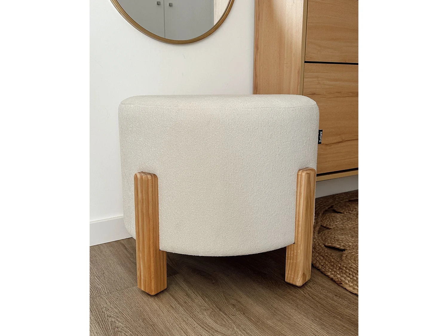 Pouf TERRY Tissu chenille Blanc cassé 53 cm 53 cm 43 cm