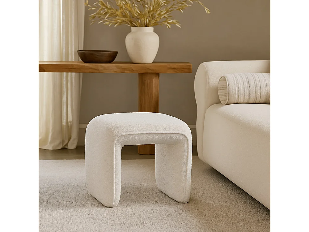 Full - Pouf en tissu bouclette - Blanc