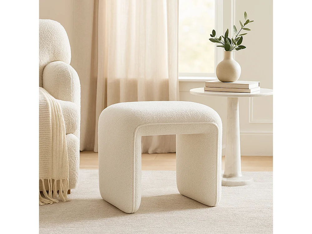 Full - Pouf en tissu bouclette - Blanc