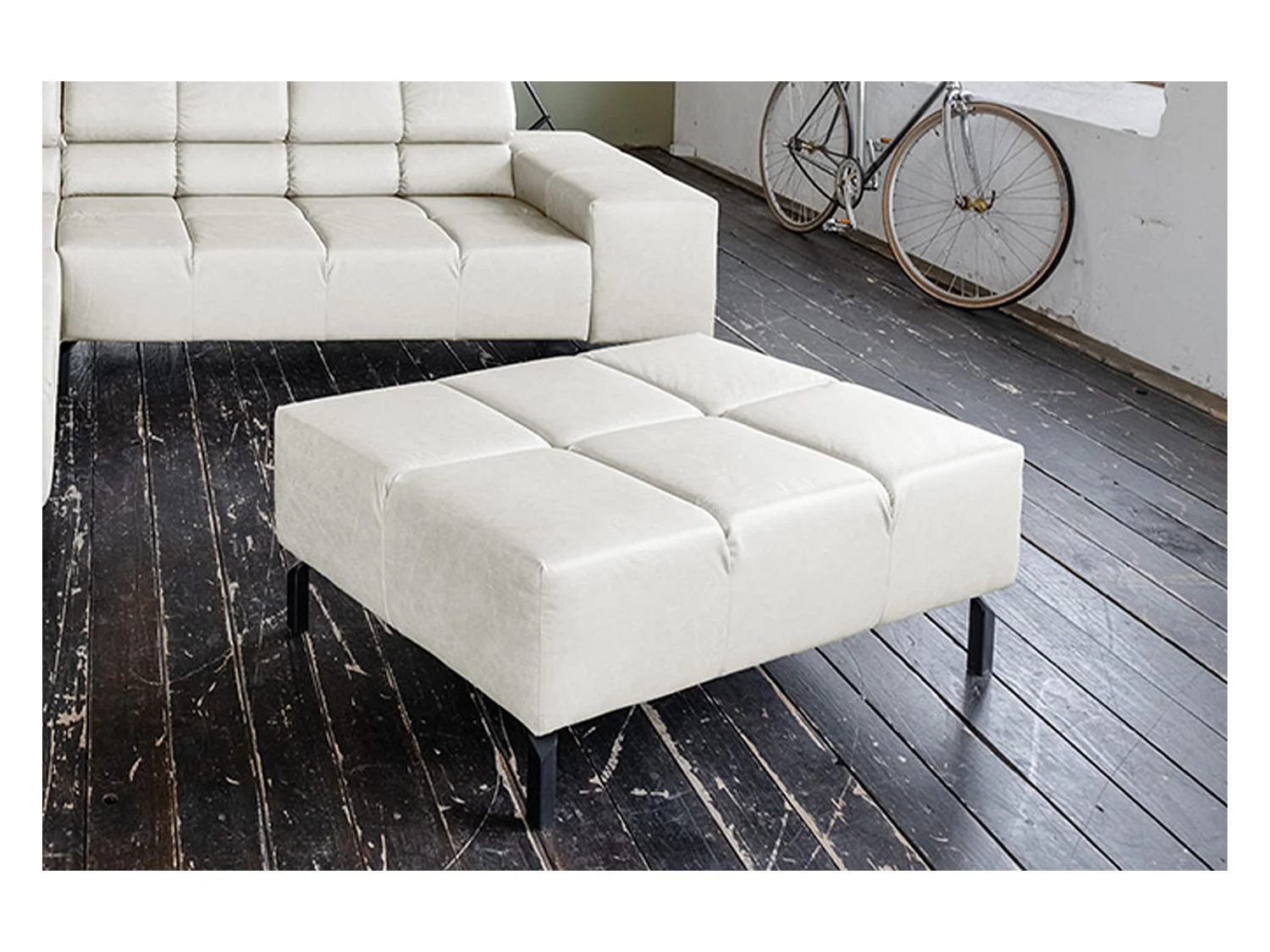 Pouf rembourré - gris clair cuir - NELSON