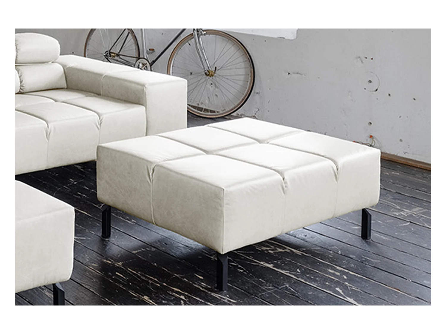 Pouf rembourré - gris clair cuir - NELSON