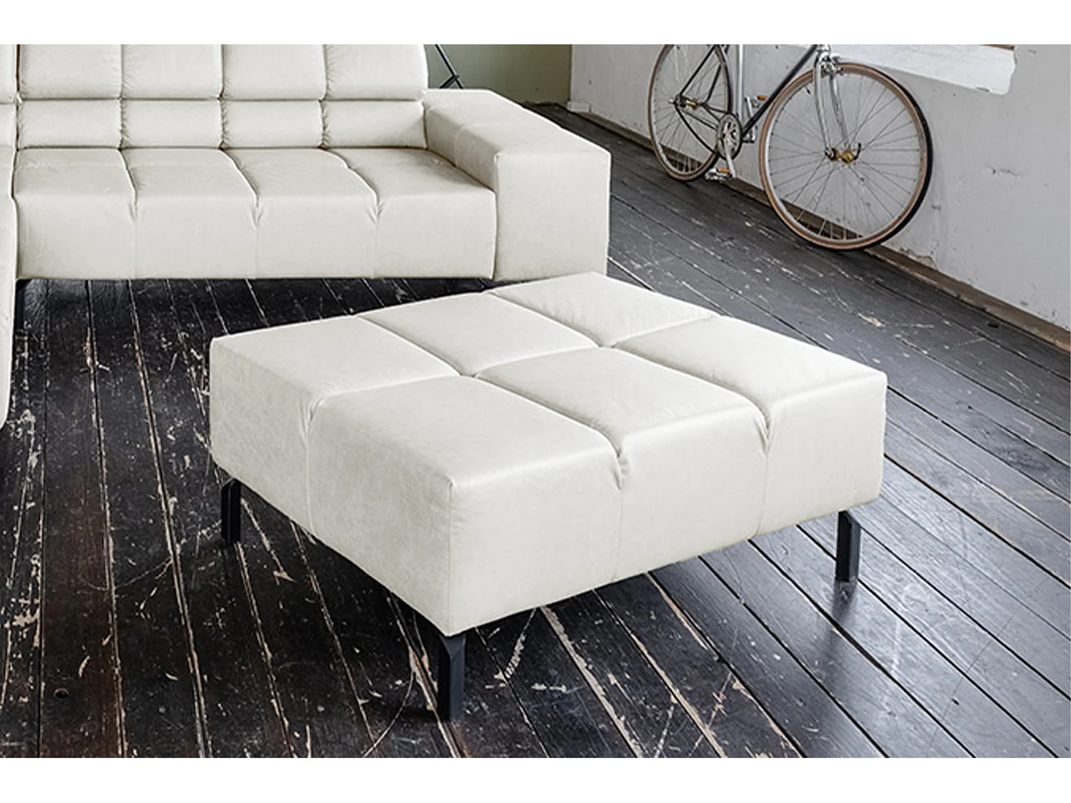 Polsterhocker - Hellgrau Leder - NELSON