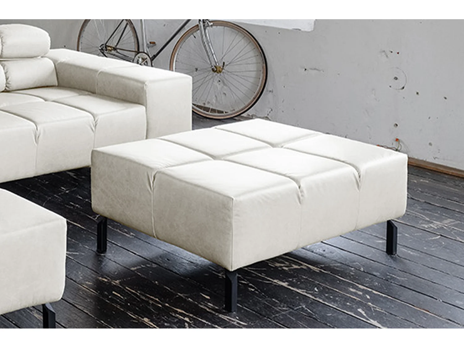 Polsterhocker - Hellgrau Leder - NELSON