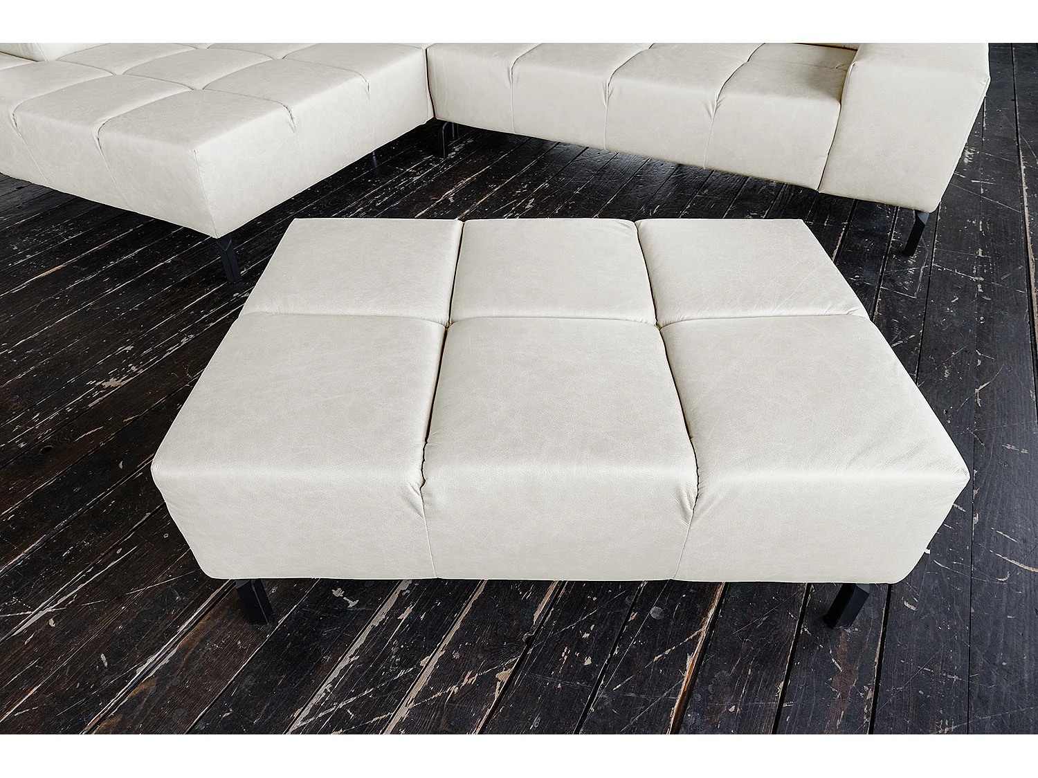 Polsterhocker - Hellgrau Leder - NELSON