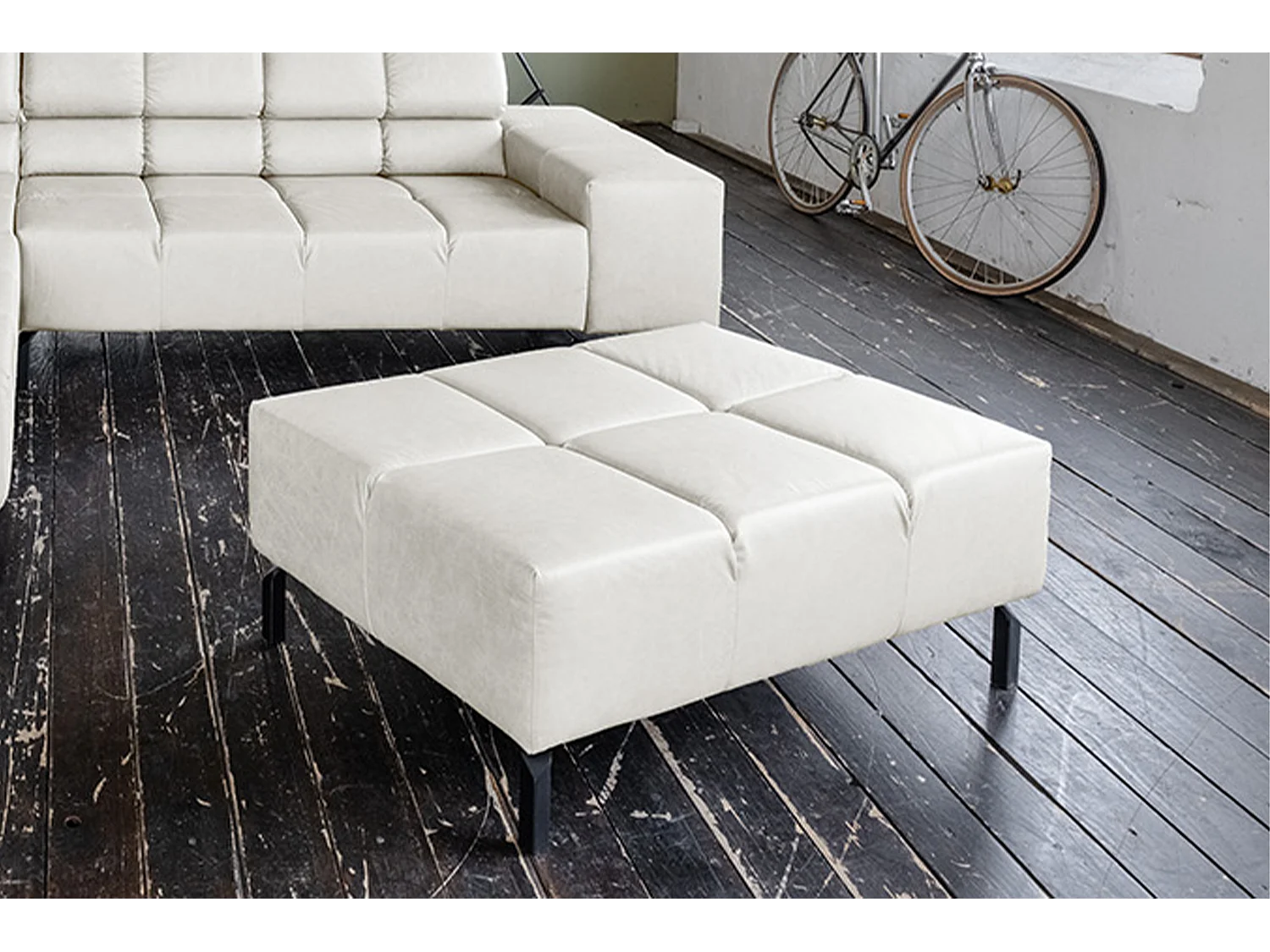 Polsterhocker - Hellgrau Leder - NELSON