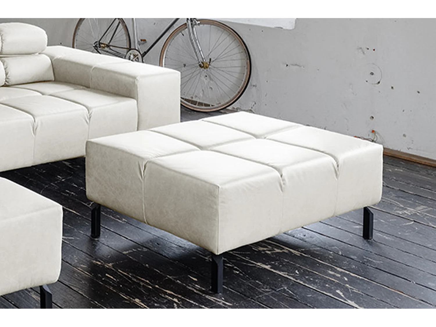 Polsterhocker - Hellgrau Leder - NELSON