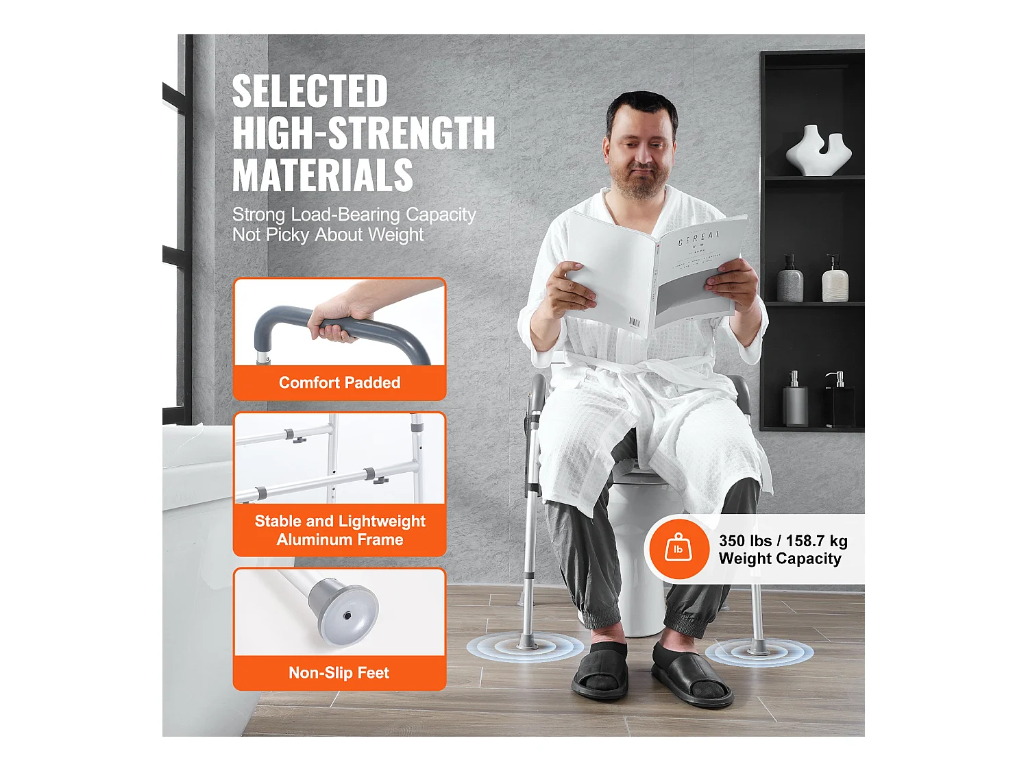 Siège de Toilette Surélevé SucceBuy, Réglage de Hauteur en 7 Positions, 158,7 kg, Cadre en Aluminium