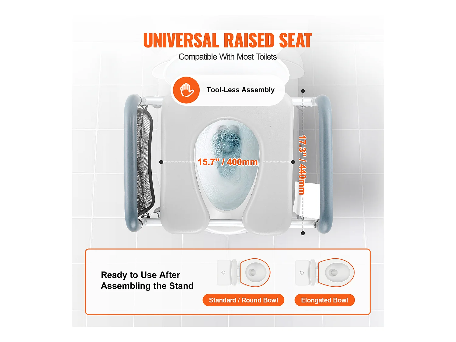 Siège de Toilette Surélevé SucceBuy, Réglage de Hauteur en 7 Positions, 158,7 kg, Cadre en Aluminium