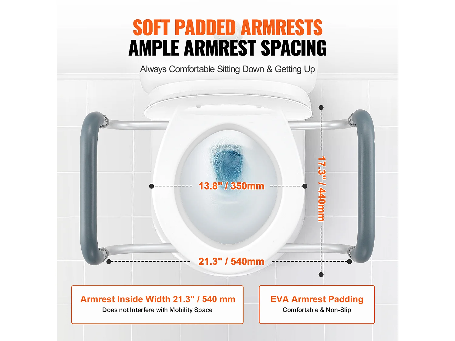 Assento Sanitário Elevado SucceBuy, 88,9 mm de Altura, Capacidade 136 kg, Barras de Apoio em Alumínio, Branco