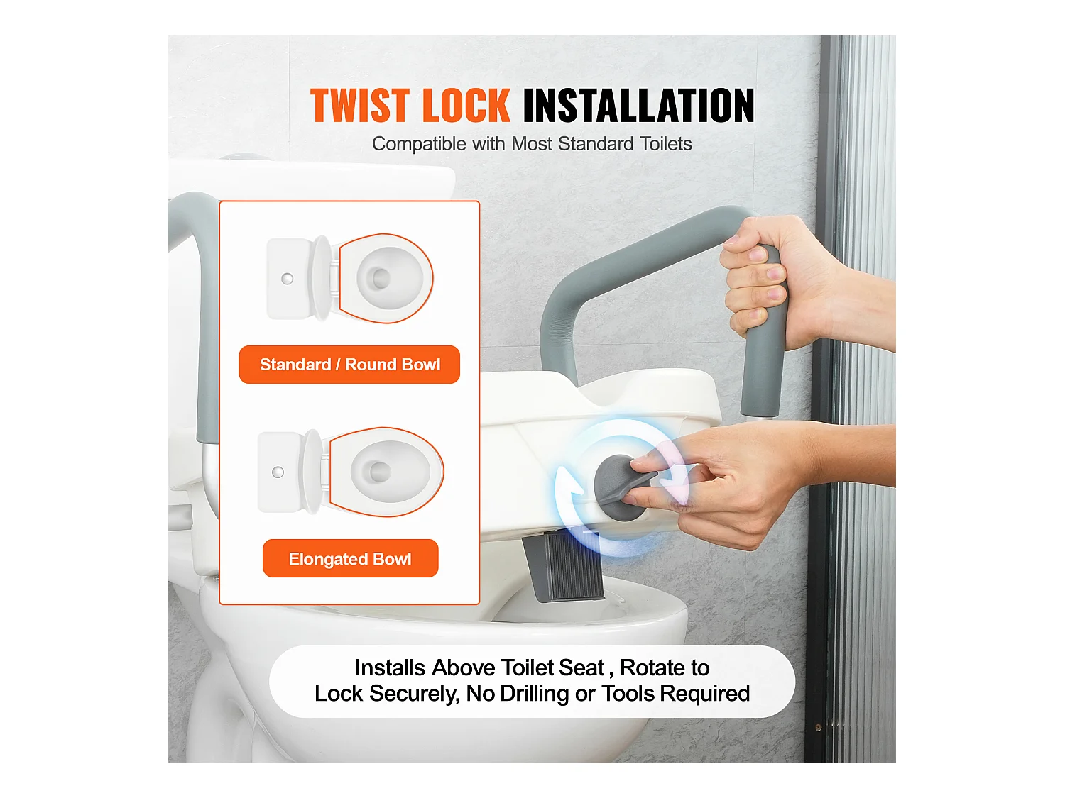 Assento Sanitário Elevado SucceBuy, Altura 12,7 cm, Capacidade 158 kg, Largura Ajustável 48,1 a 55,9 cm, Branco