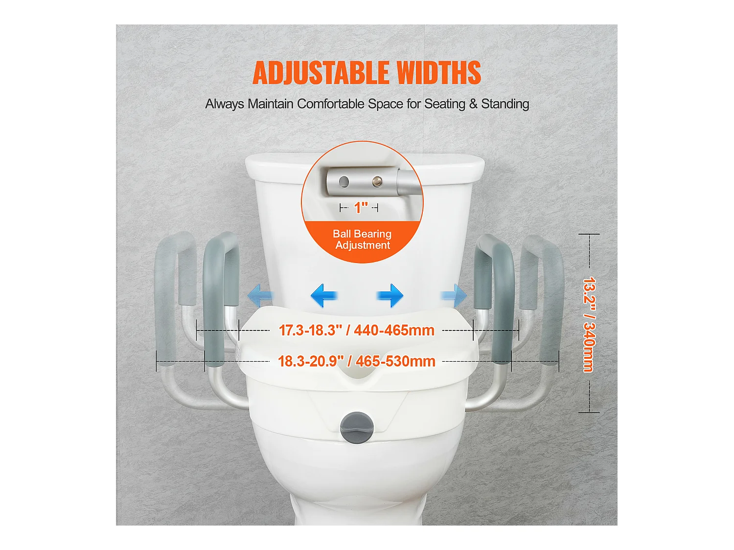 Assento Sanitário Elevado SucceBuy, Altura 12,7 cm, Capacidade 158 kg, Largura Ajustável 48,1 a 55,9 cm, Branco