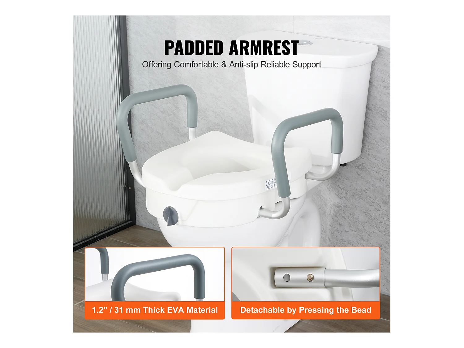 Assento Sanitário Elevado SucceBuy, Altura 12,7 cm, Capacidade 158 kg, Largura Ajustável 48,1 a 55,9 cm, Branco