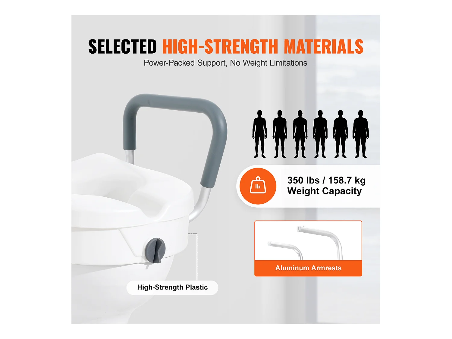 Assento Sanitário Elevado SucceBuy, Altura 12,7 cm, Capacidade 158 kg, Largura Ajustável 48,1 a 55,9 cm, Branco