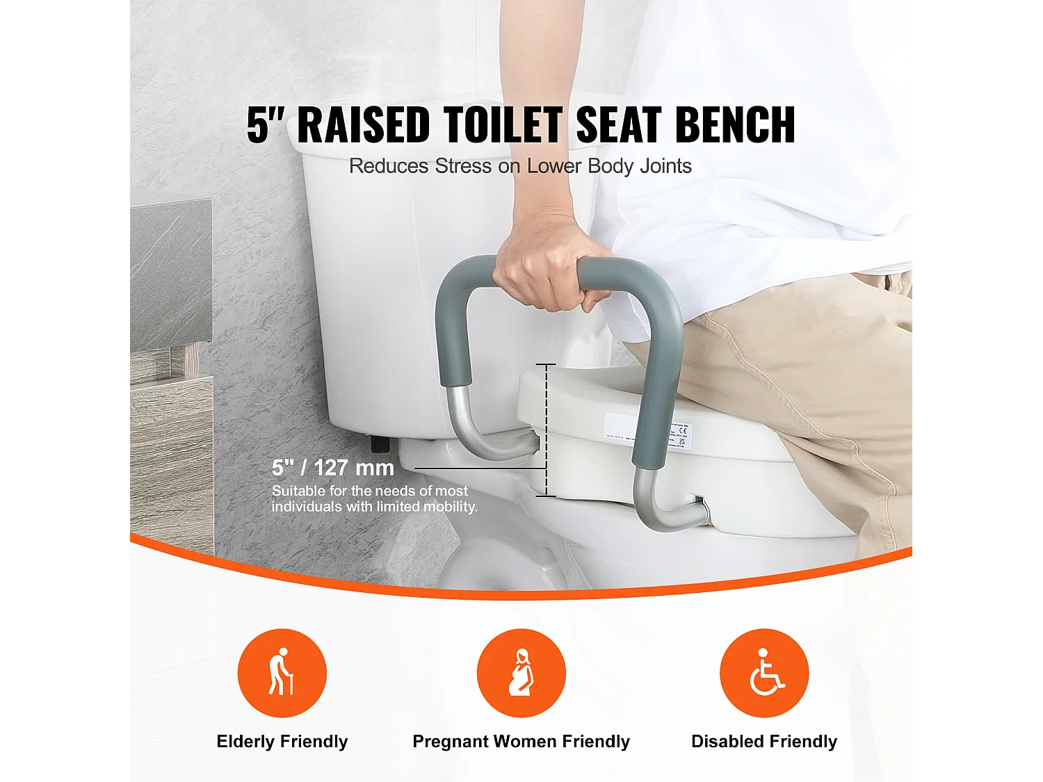 Siège de Toilette Surélevé SucceBuy, Hauteur 12,7 cm, Capacité 158 kg, Largeur Régalable 48,1 à 55,9 cm, Blanc