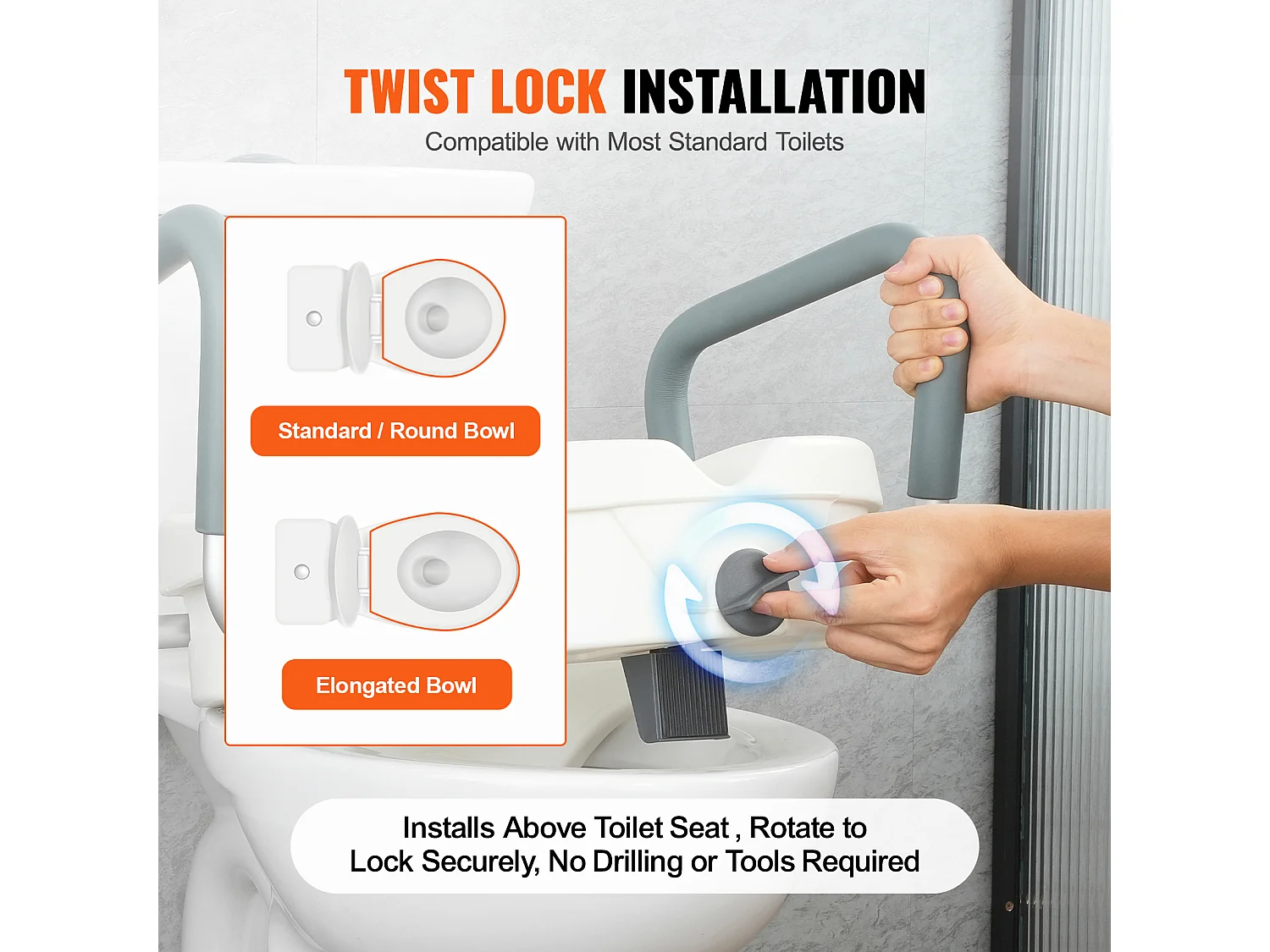 Siège de Toilette Surélevé SucceBuy, Hauteur 12,7 cm, Capacité 158 kg, Largeur Régalable 48,1 à 55,9 cm, Blanc