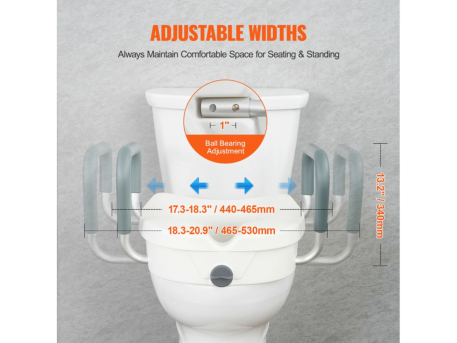 Siège de Toilette Surélevé SucceBuy, Hauteur 12,7 cm, Capacité 158 kg, Largeur Régalable 48,1 à 55,9 cm, Blanc