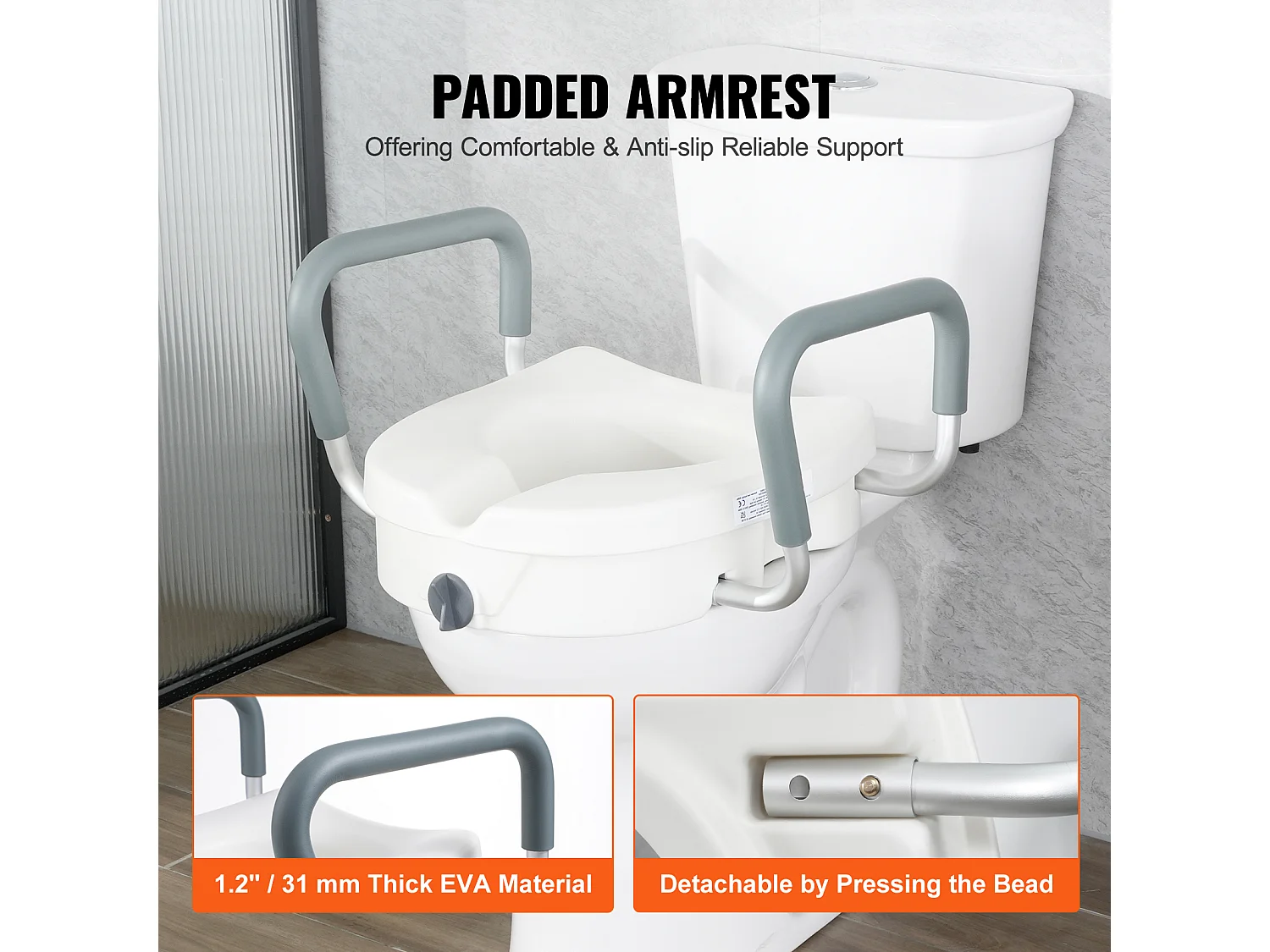 Siège de Toilette Surélevé SucceBuy, Hauteur 12,7 cm, Capacité 158 kg, Largeur Régalable 48,1 à 55,9 cm, Blanc