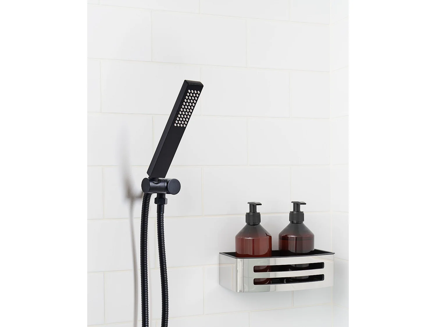 Handbrause Metall schwarz 1 Strahlart rechteckig Stab Duschkopf modern Tabacal