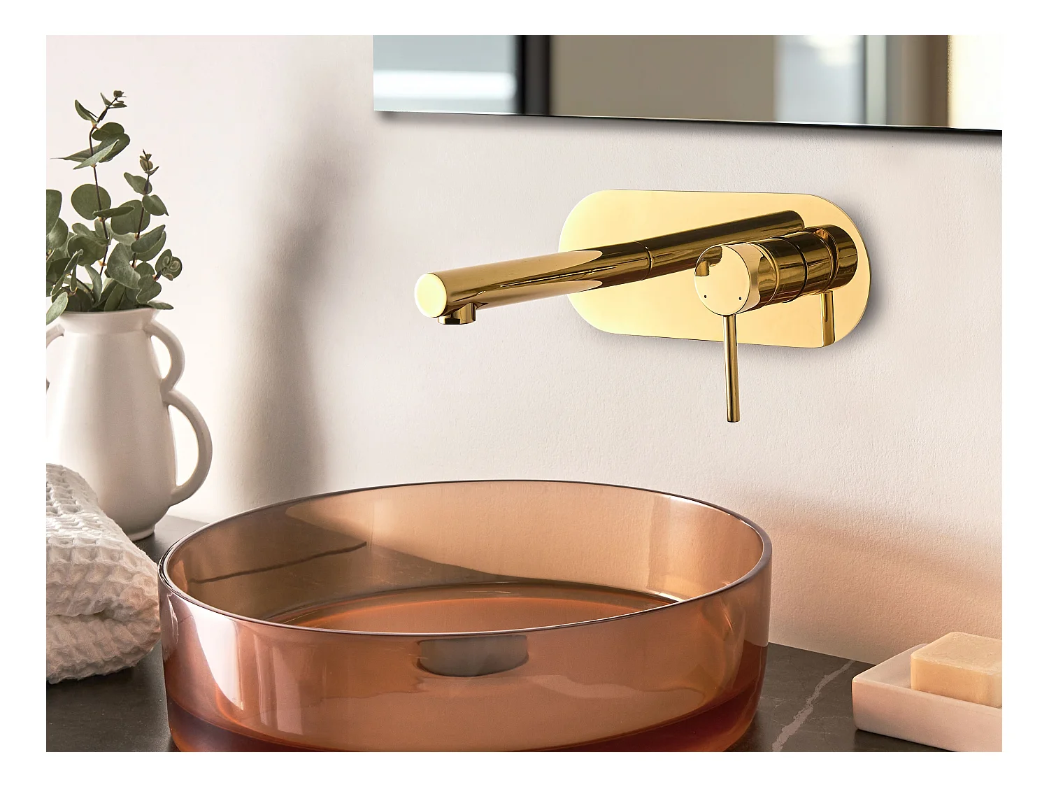 Robinet de lavabo mural CLAVIJO Laiton Doré