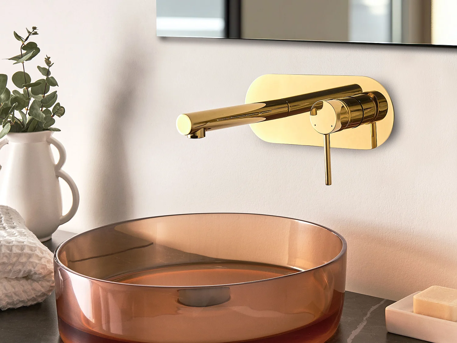 Robinet de lavabo mural CLAVIJO Laiton Doré