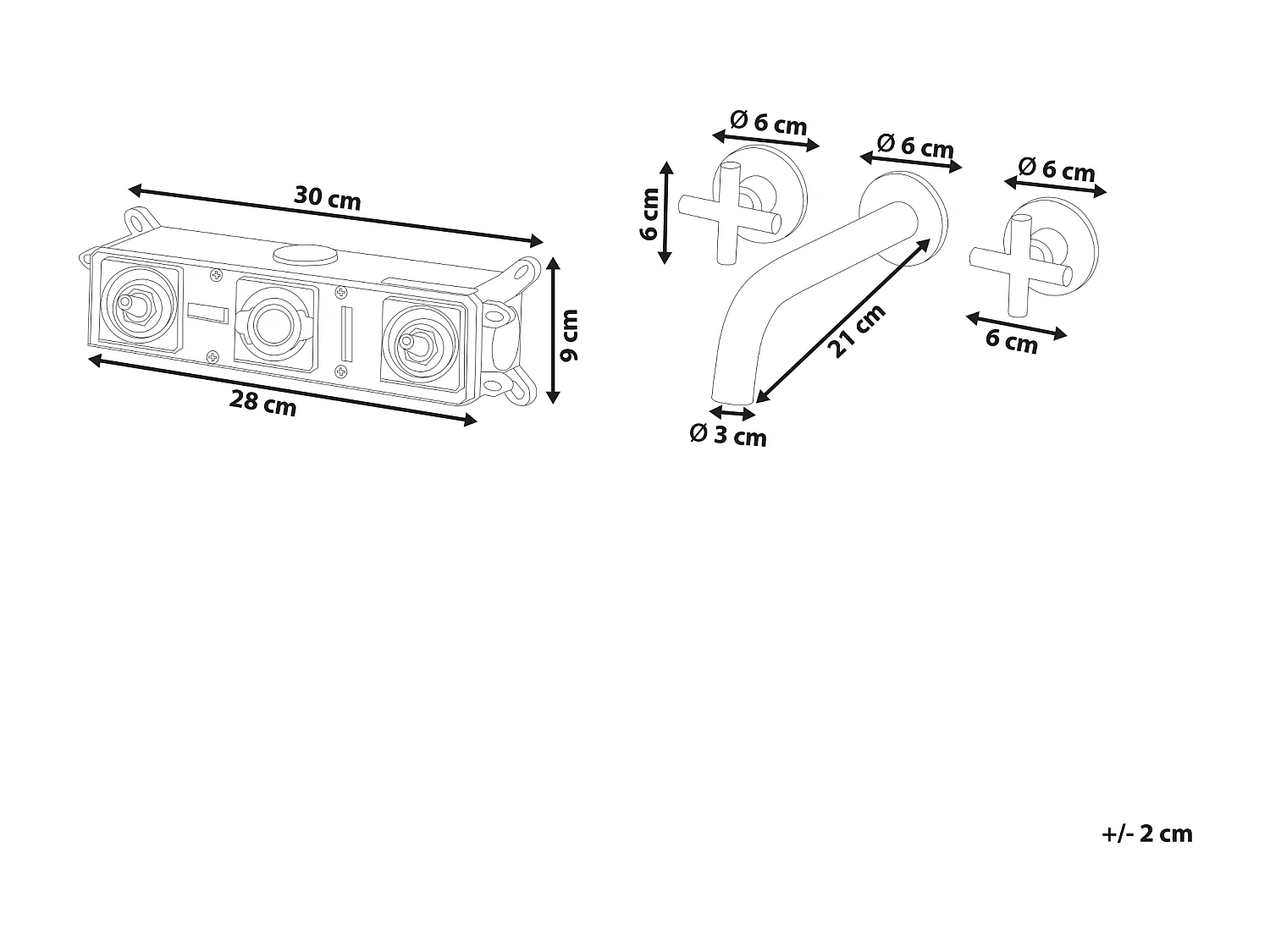Robinet de lavabo mural KAIETEUR Laiton Argenté