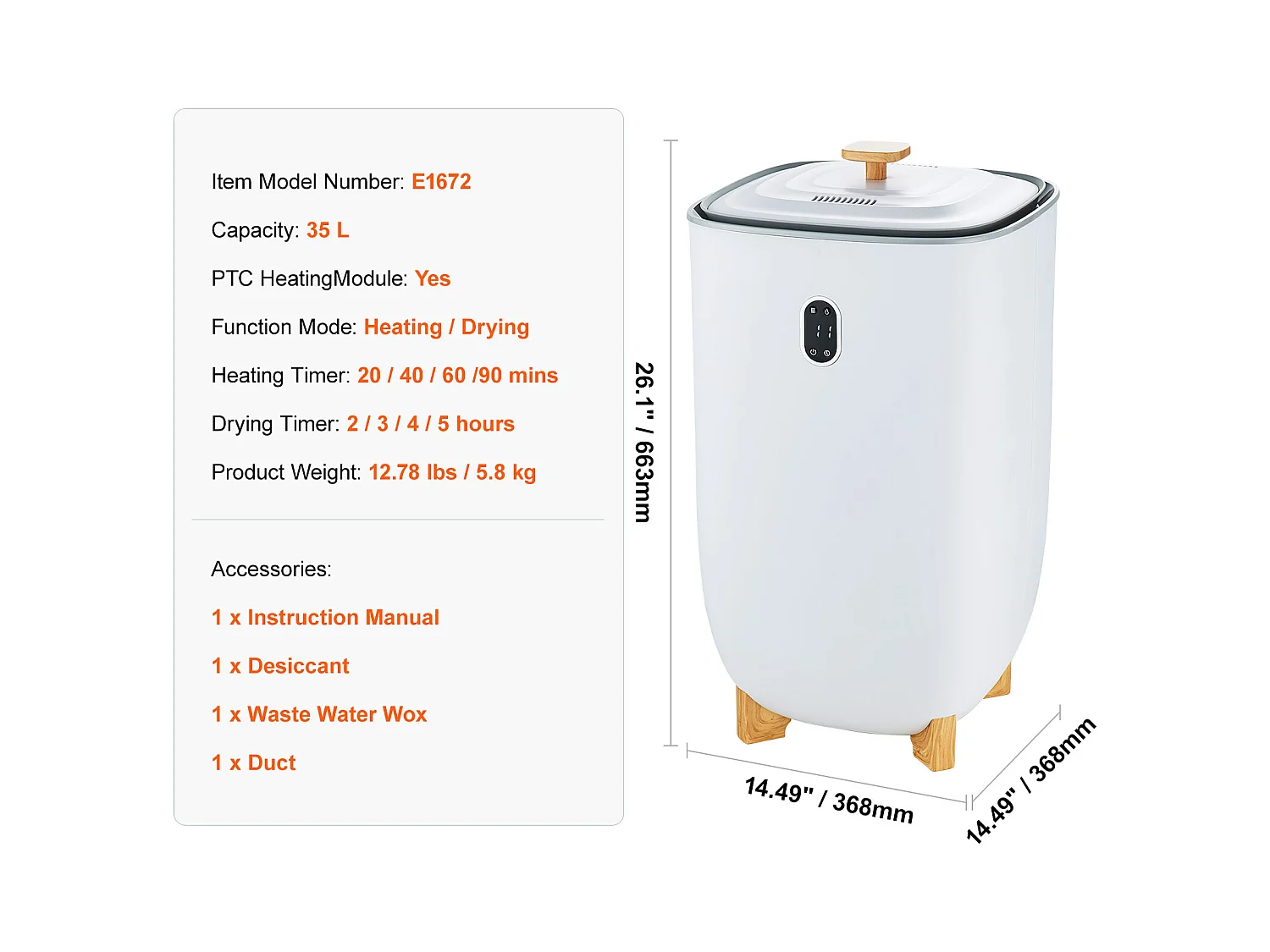 Sèche Serviettes Seau Chauffe Serviette SucceBuy 35L, Écran LED, Fonction Séchage, Minuterie, Blanc