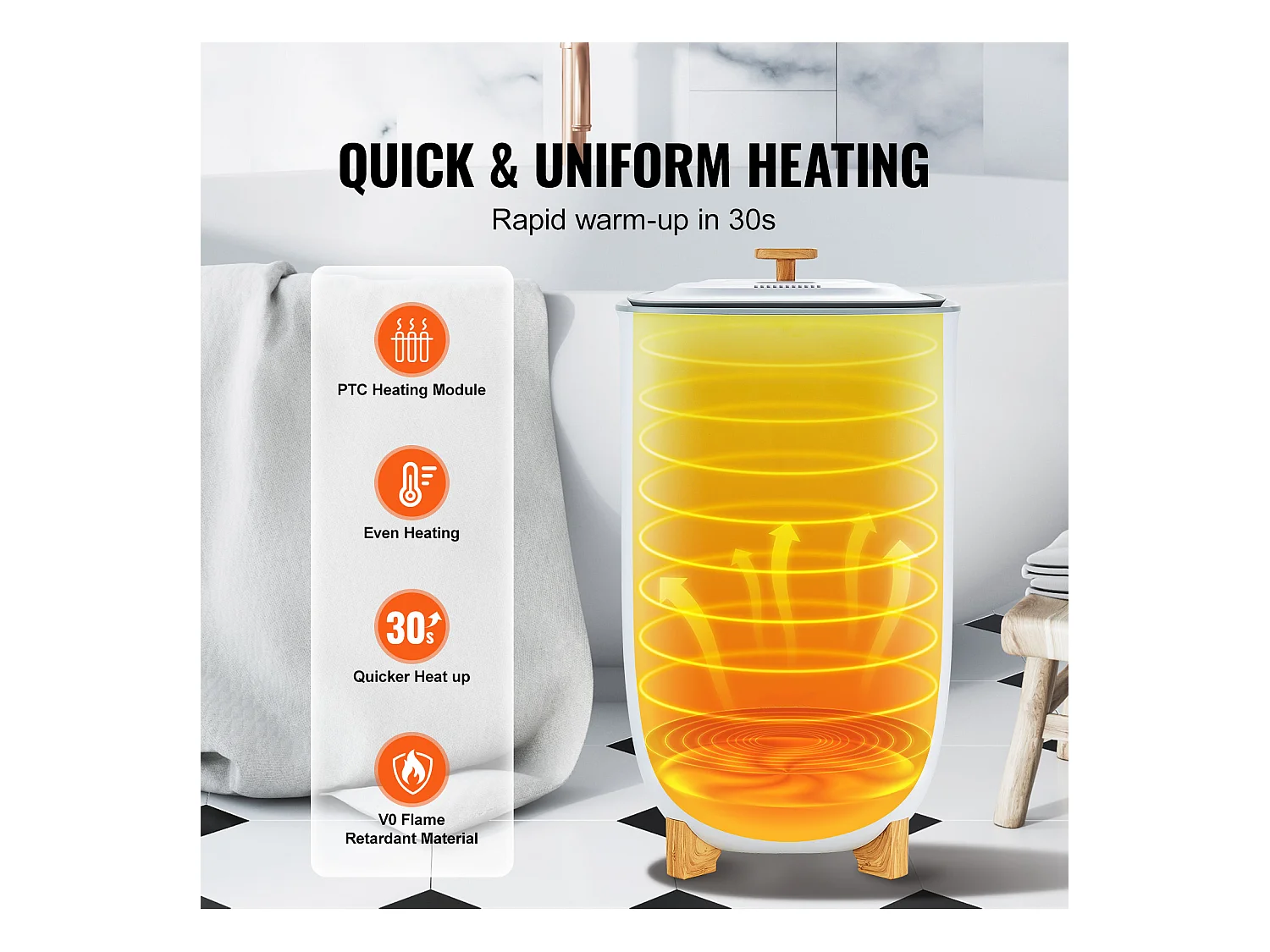 Sèche Serviettes Seau Chauffe Serviette SucceBuy 35L, Écran LED, Fonction Séchage, Minuterie, Blanc