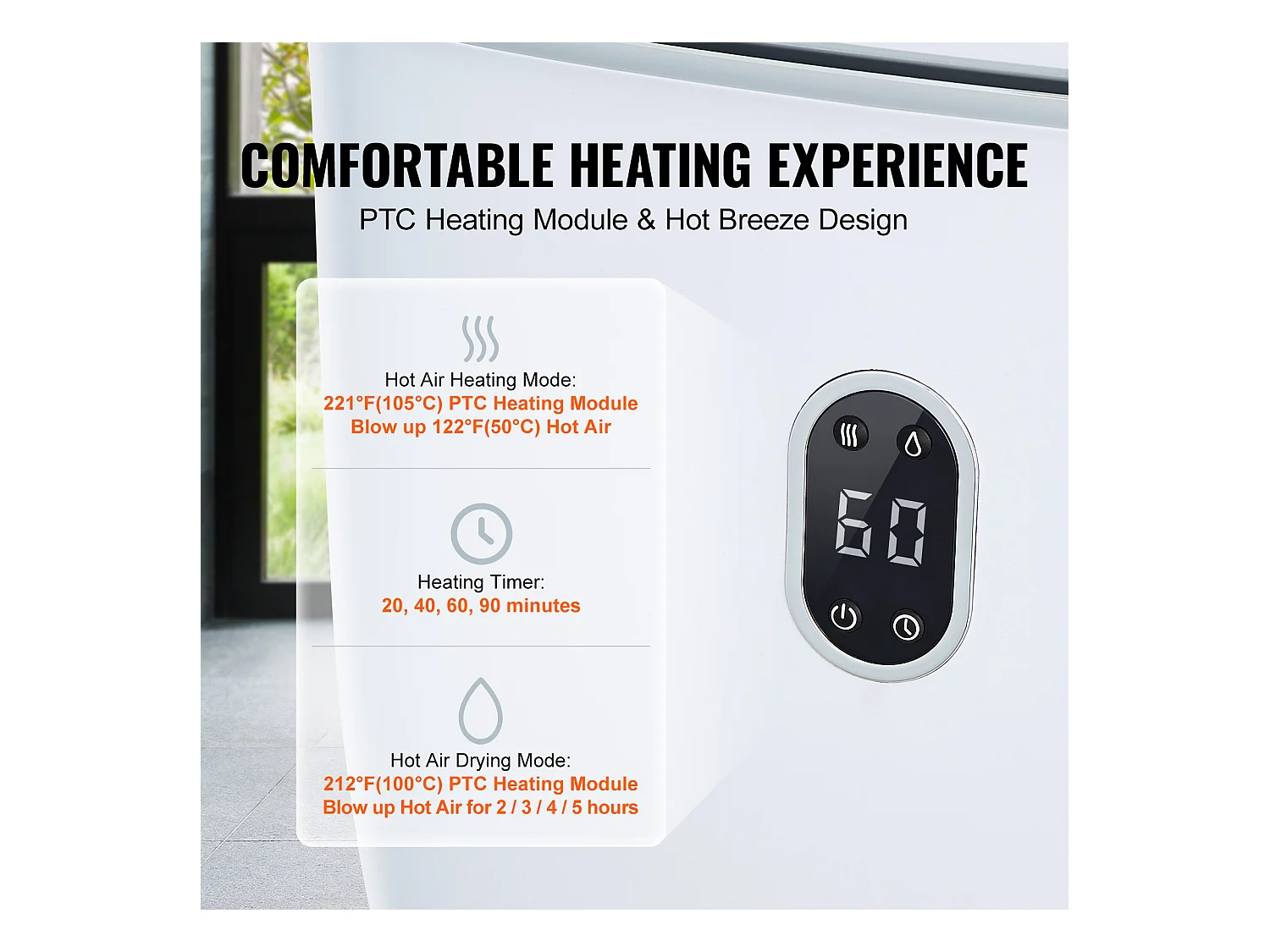 Sèche Serviettes Seau Chauffe Serviette SucceBuy 35L, Écran LED, Fonction Séchage, Minuterie, Blanc