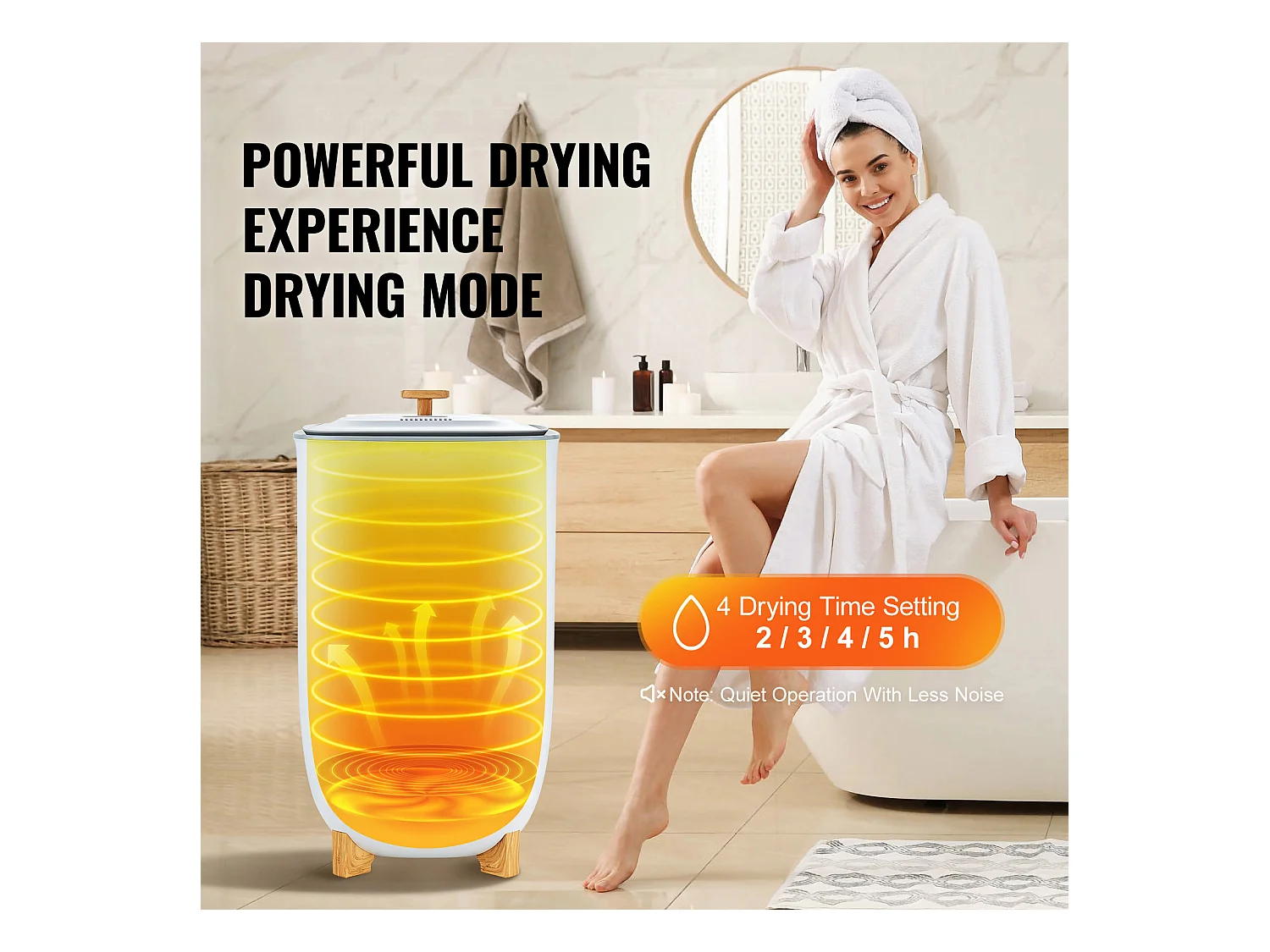 Sèche Serviettes Seau Chauffe Serviette SucceBuy 35L, Écran LED, Fonction Séchage, Minuterie, Blanc