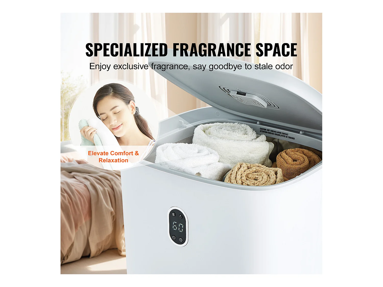 Sèche Serviettes Seau Chauffe Serviette SucceBuy 35L, Écran LED, Fonction Séchage, Minuterie, Blanc