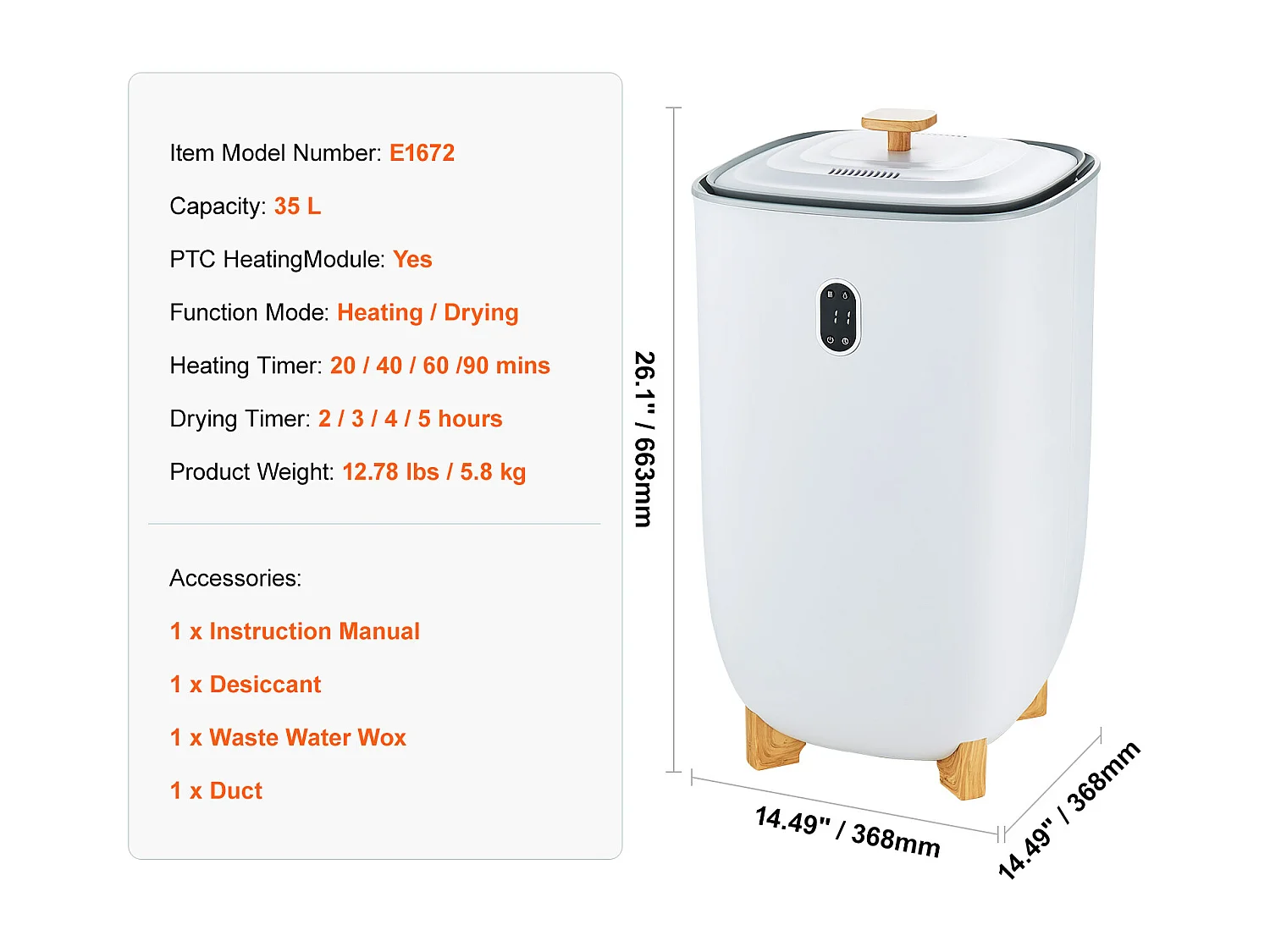 Secador de Toallas SucceBuy, Balde Calentador de Toallas 35L, Pantalla LED, Función Secado, Minutería, Blanco