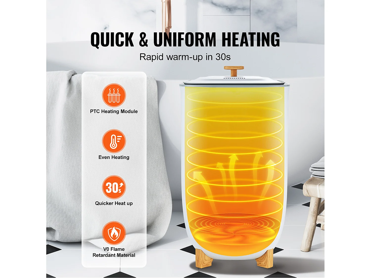 Secador de Toallas SucceBuy, Balde Calentador de Toallas 35L, Pantalla LED, Función Secado, Minutería, Blanco