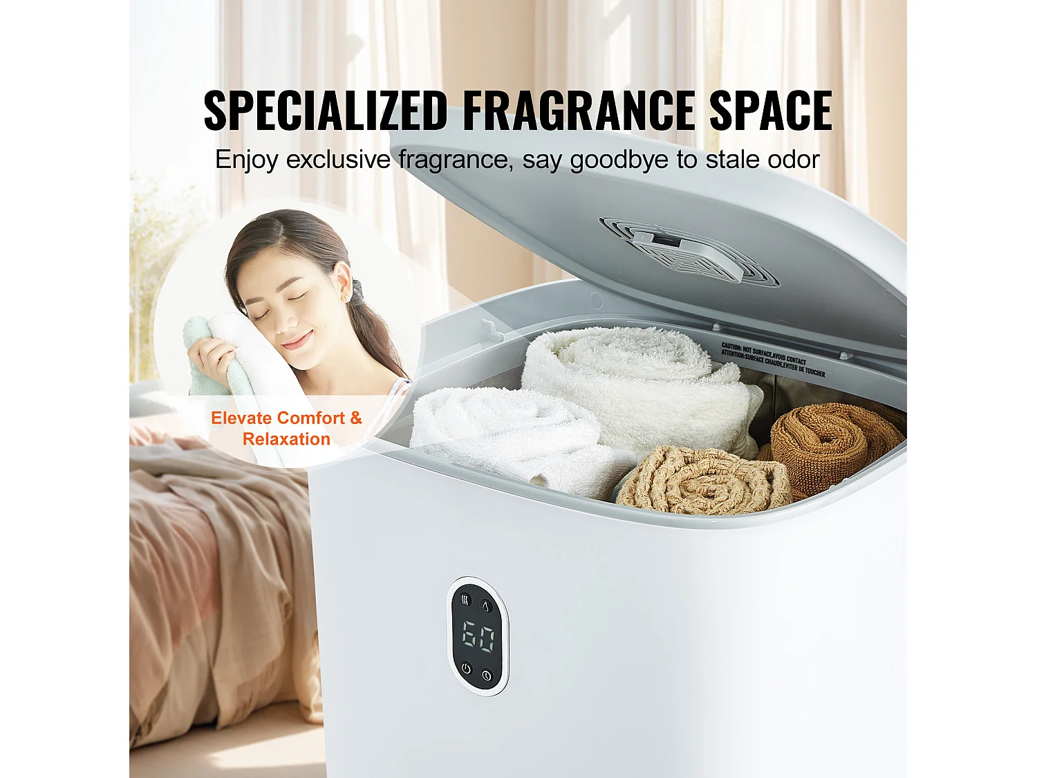 Secador de Toallas SucceBuy, Balde Calentador de Toallas 35L, Pantalla LED, Función Secado, Minutería, Blanco