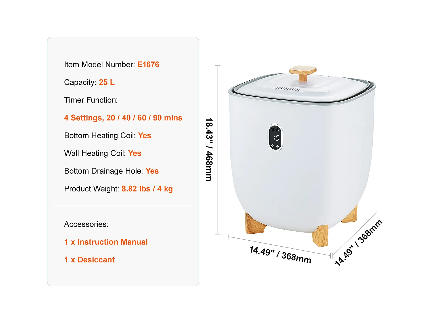 Sèche Serviettes Seau Chauffe Serviette SucceBuy 25L, Écran LED, Chauffage par le Bas, Minuterie, Blanc