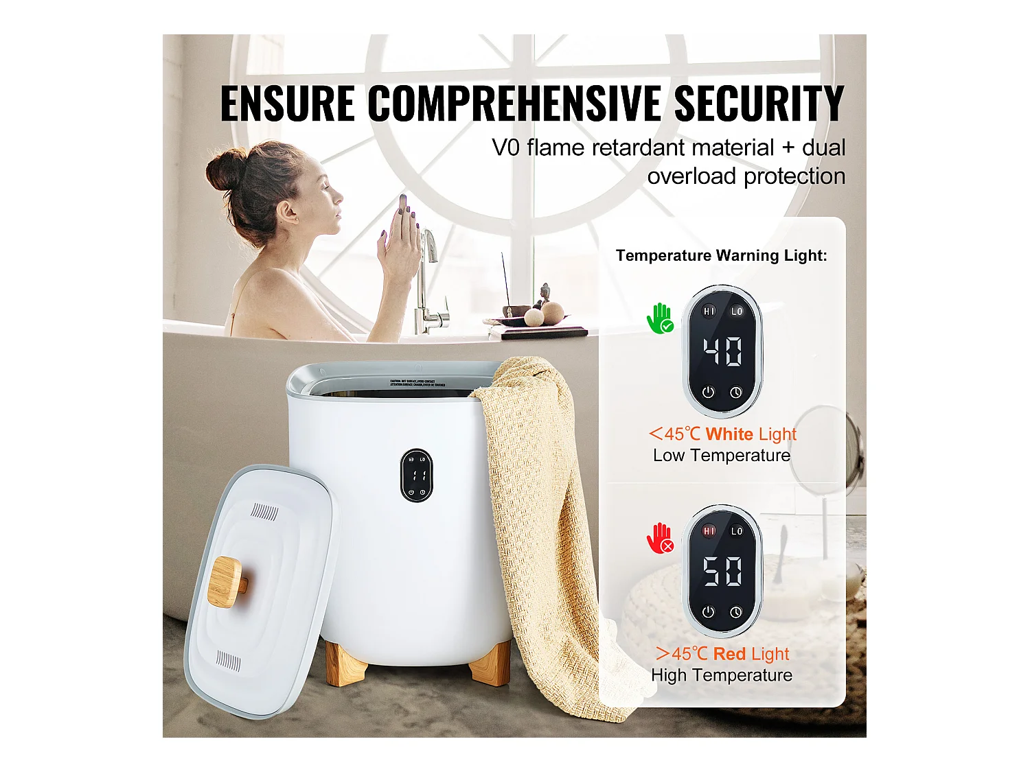 Sèche Serviettes Seau Chauffe Serviette SucceBuy 25L, Écran LED, Chauffage par le Bas, Minuterie, Blanc