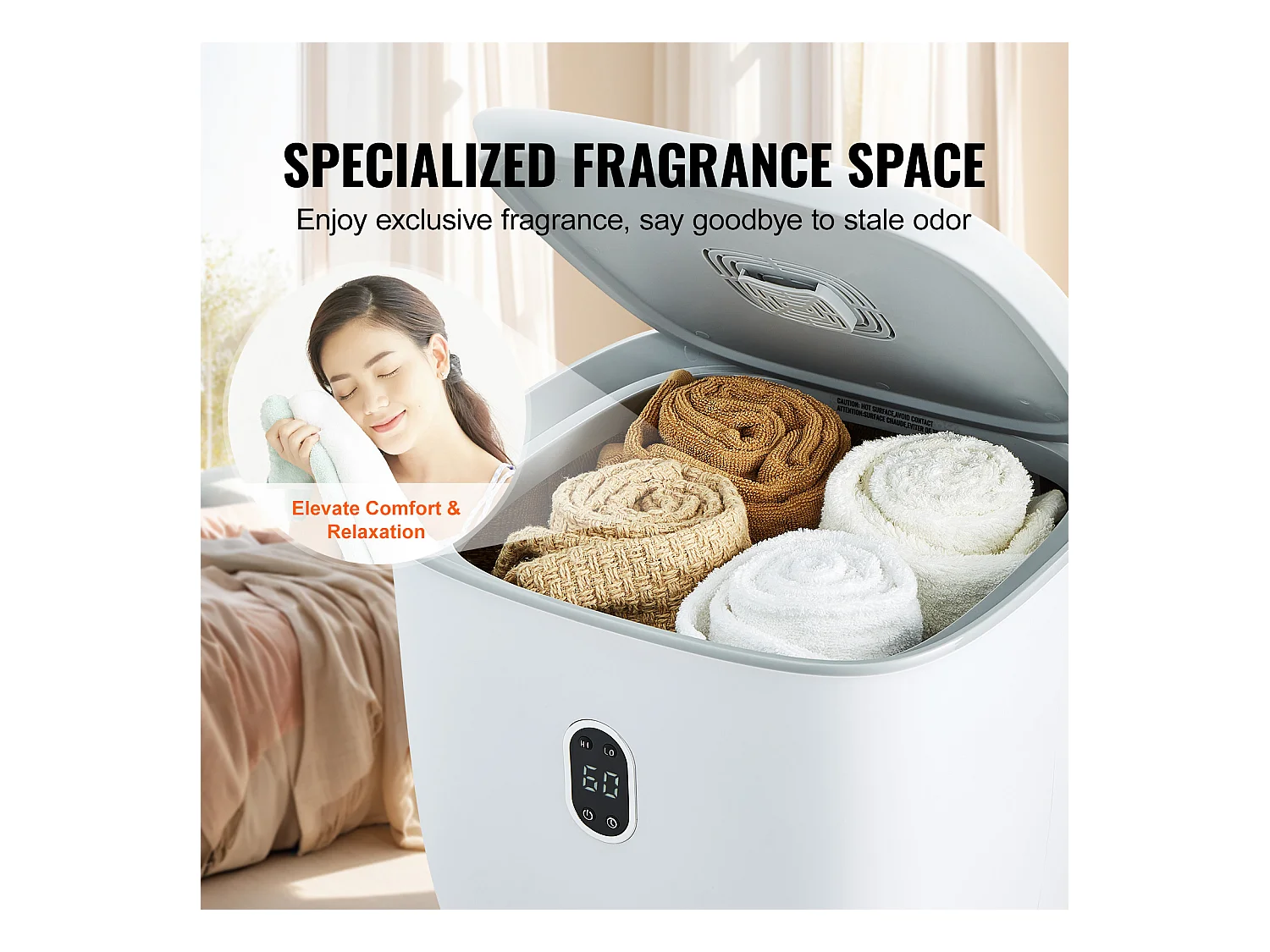 Sèche Serviettes Seau Chauffe Serviette SucceBuy 25L, Écran LED, Chauffage par le Bas, Minuterie, Blanc