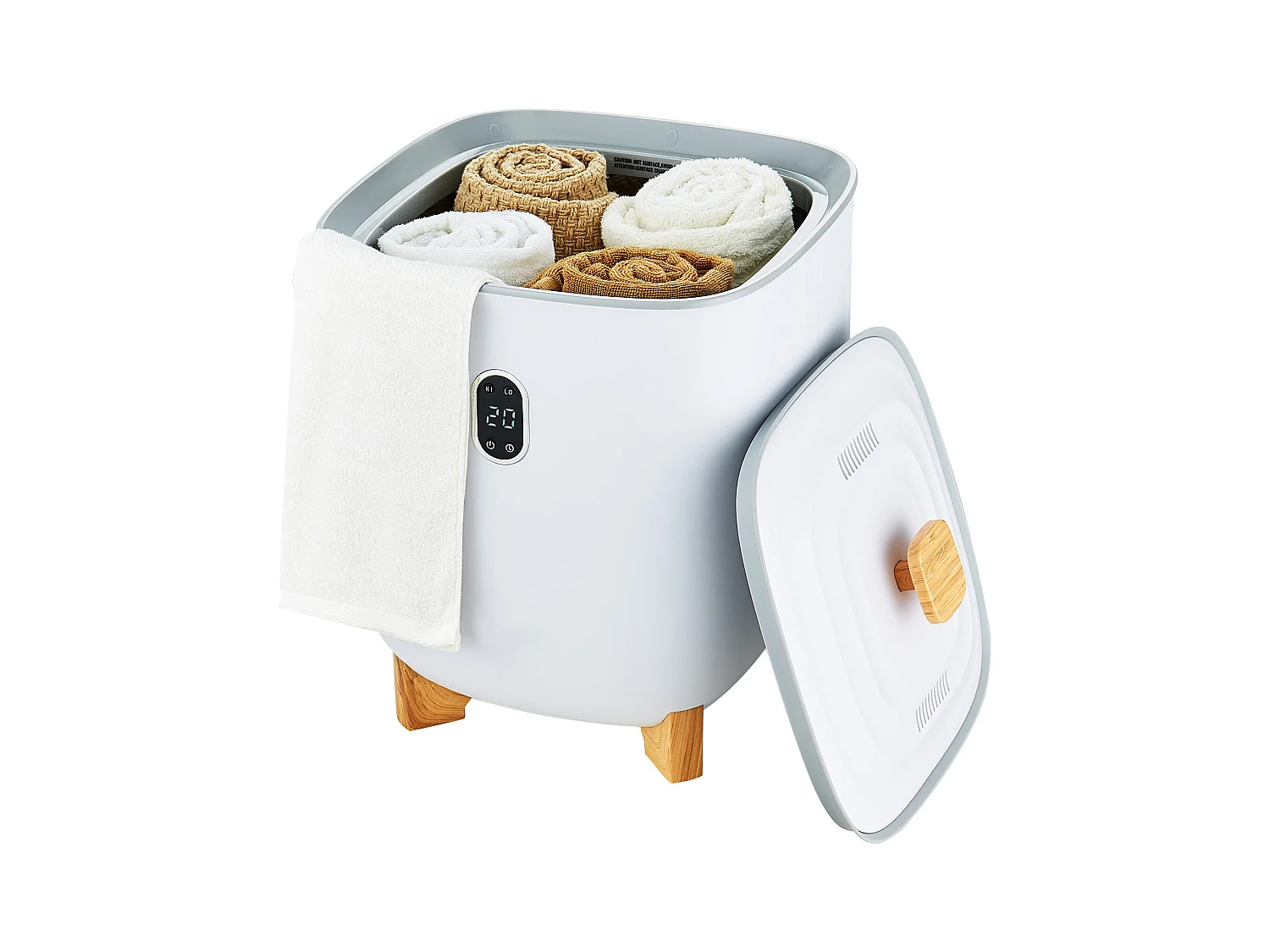 Handtuchtrockner SucceBuy, Handtuchwärmer-Eimer 25L, LED-Bildschirm, Bodenheizung, Zeitgerät, Weiß