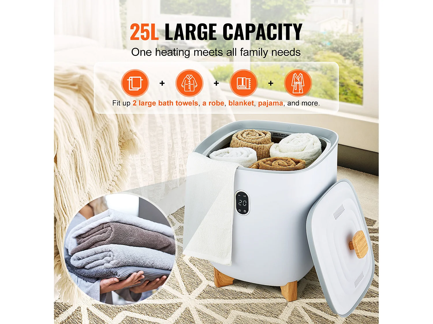 Handdoekdroger SucceBuy, Handdoekverwarmende Bak 25L, LED-scherm, Bodemverwarming, Timer, Wit