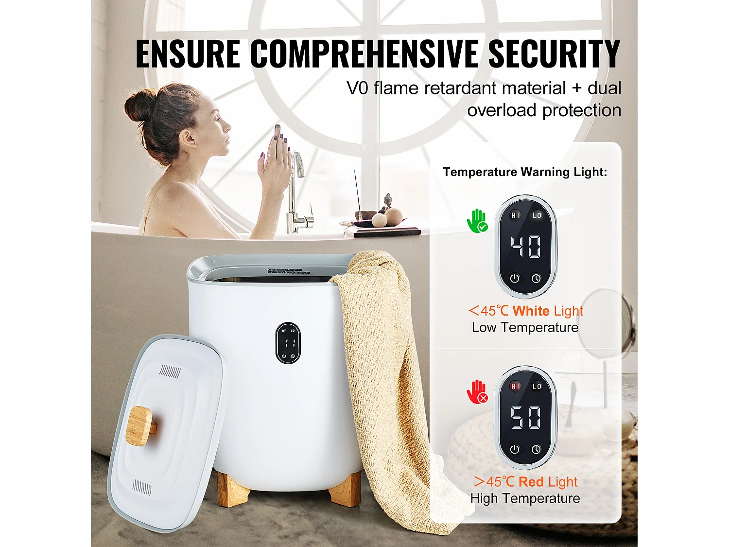 Handdoekdroger SucceBuy, Handdoekverwarmende Bak 25L, LED-scherm, Bodemverwarming, Timer, Wit