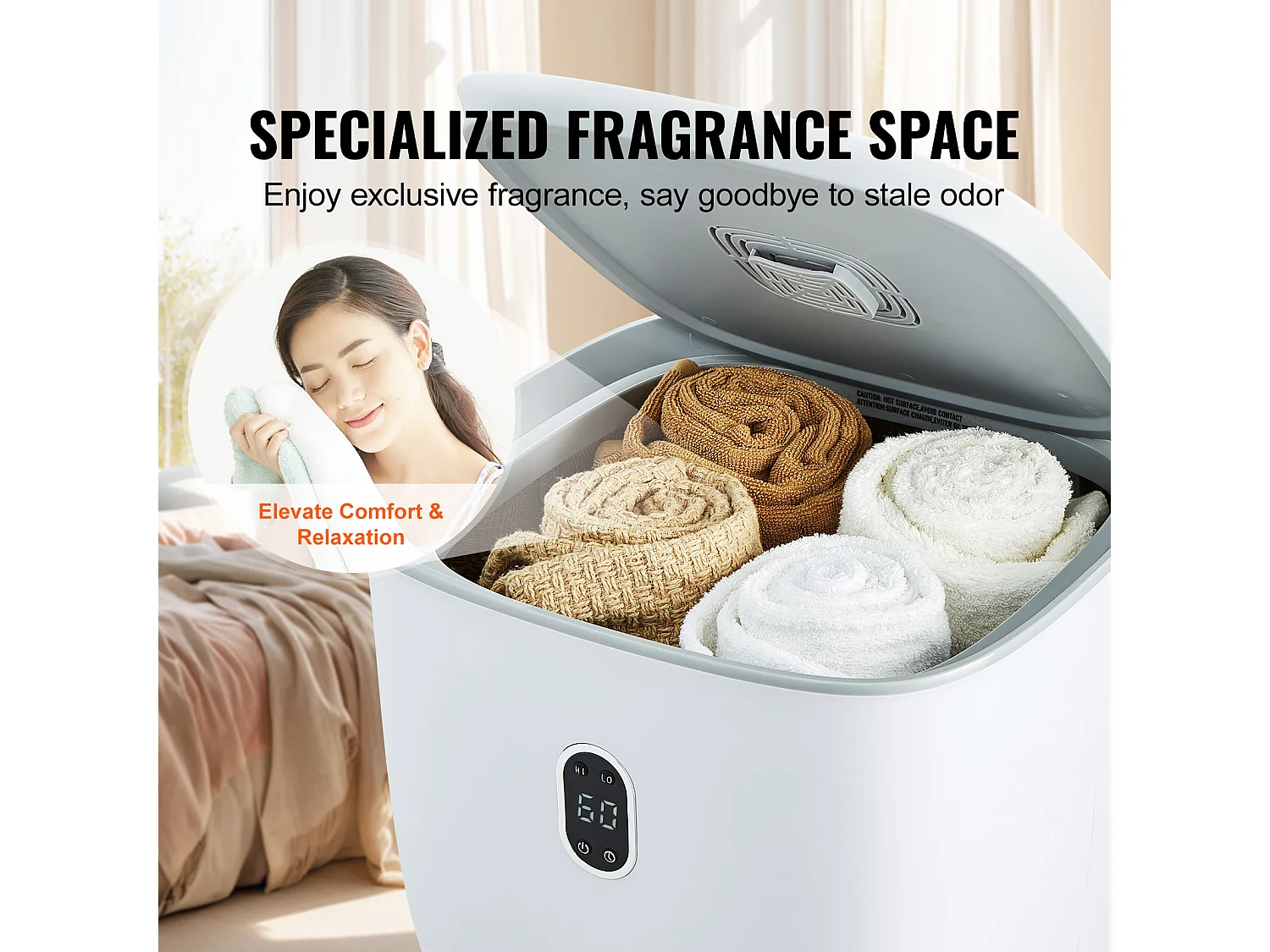 Handdoekdroger SucceBuy, Handdoekverwarmende Bak 25L, LED-scherm, Bodemverwarming, Timer, Wit