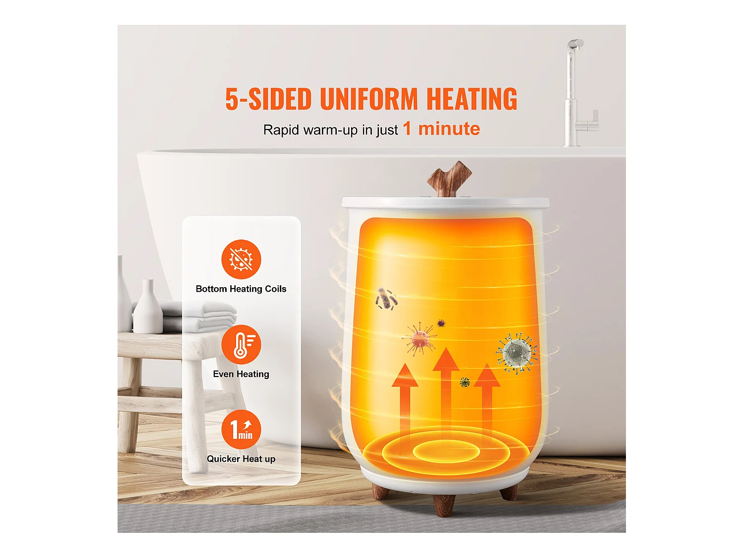 Sèche Serviettes Seau Chauffe Serviette SucceBuy 20L, Grand Radiateur de Salle de Bain avec Lumière LED