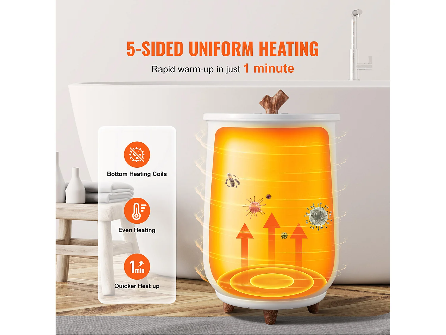 Sèche Serviettes Seau Chauffe Serviette SucceBuy 20L, Grand Radiateur de Salle de Bain avec Lumière LED