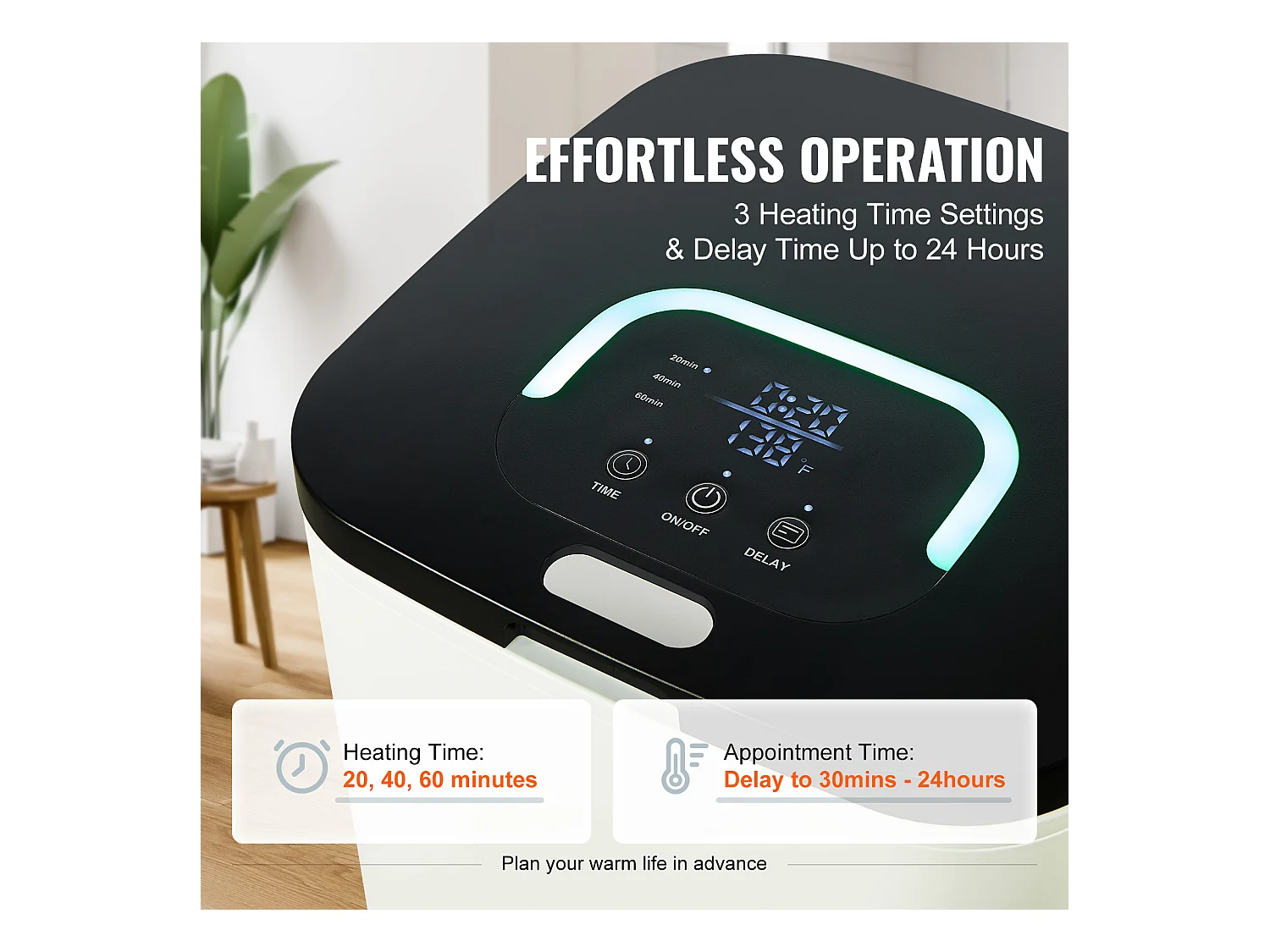 Sèche Serviettes Seau Chauffe Serviette SucceBuy 20L, Écran LED, Lumière en U, Minuterie, Blanc