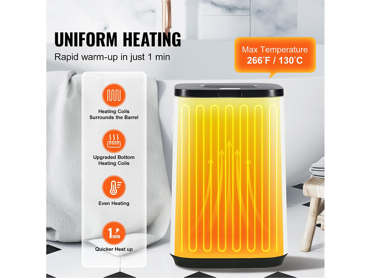 Sèche Serviettes Seau Chauffe Serviette SucceBuy 20L, Écran LED, Lumière en U, Minuterie, Blanc