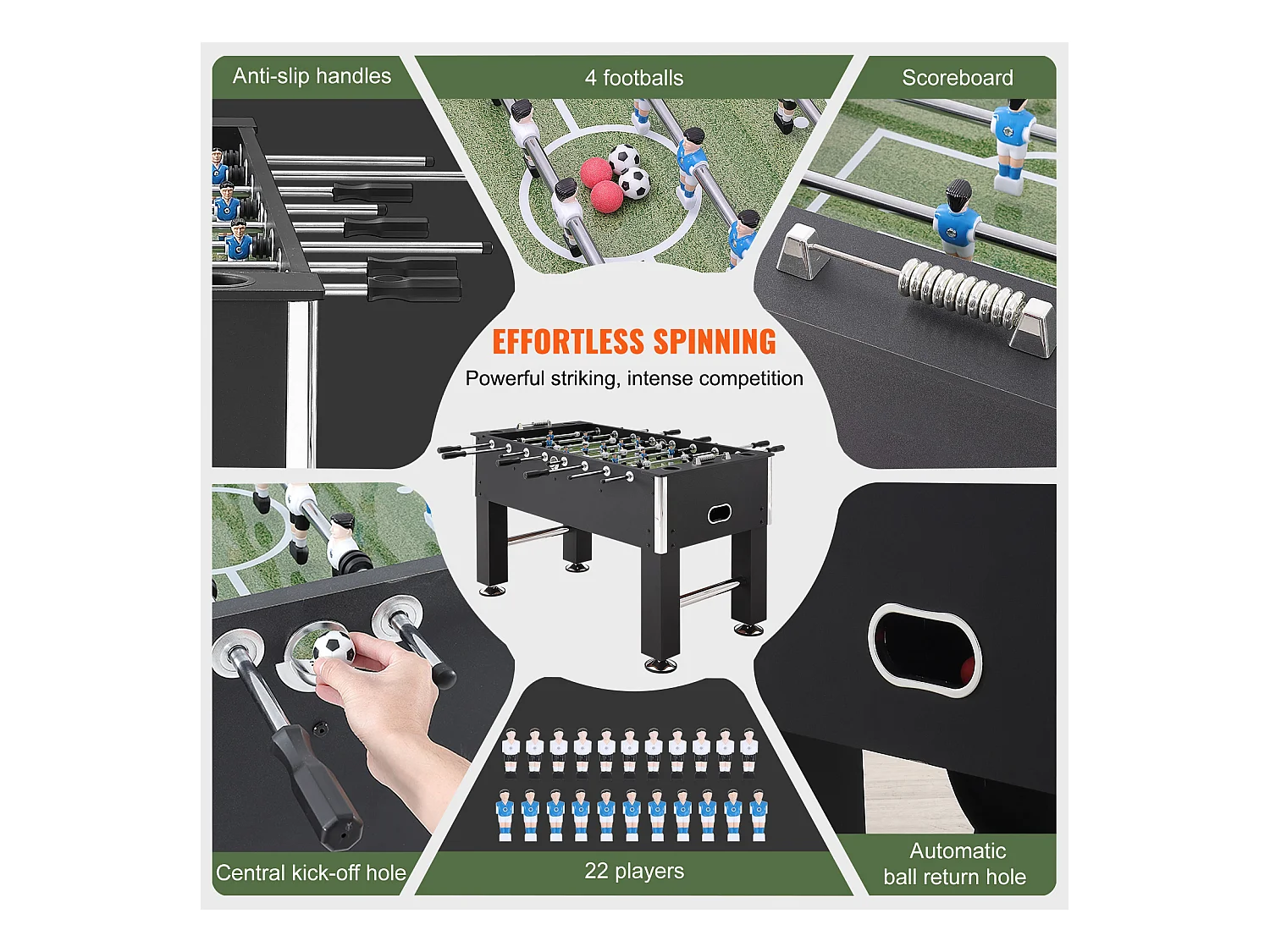 Babyfoot Table de Jeu Football SucceBuy Table de Baby-Foot de 139.7 cm, Jeu de Football Standard pour un Usage Domestique