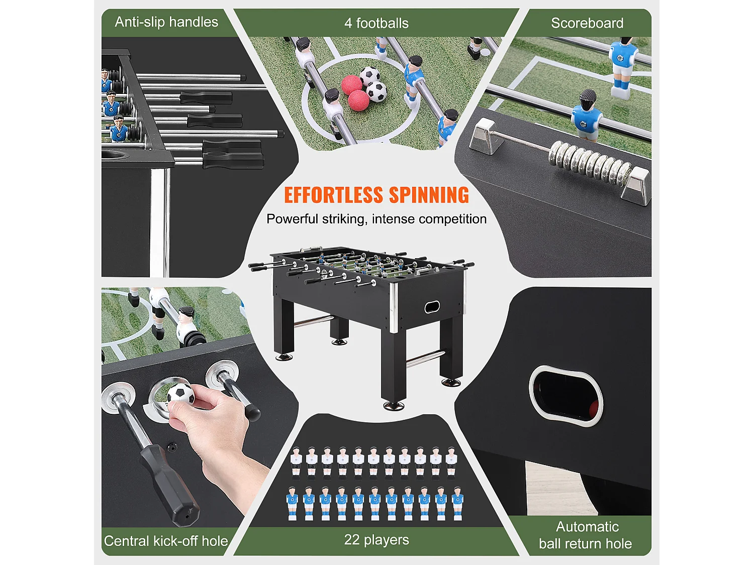 Babyfoot Table de Jeu Football SucceBuy Table de Baby-Foot de 139.7 cm, Jeu de Football Standard pour un Usage Domestique